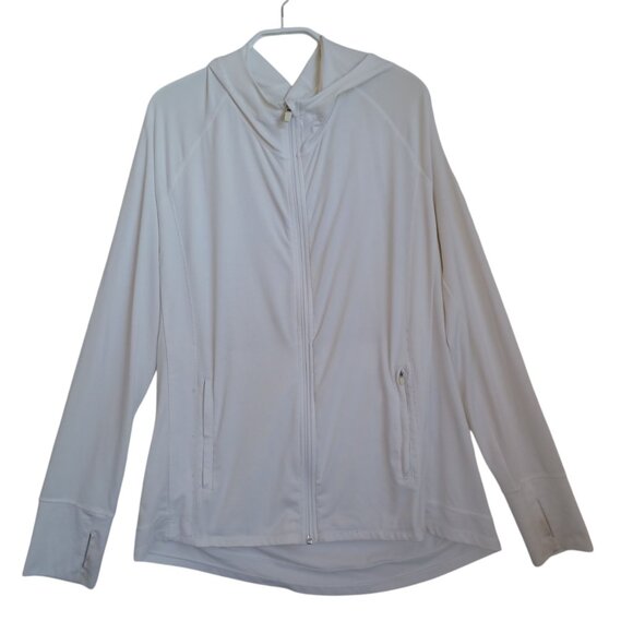 Athleta Full Zip Hoodie Jacket White Stretch Victory Hooded Workout Womens Large - Picture 7 of 7